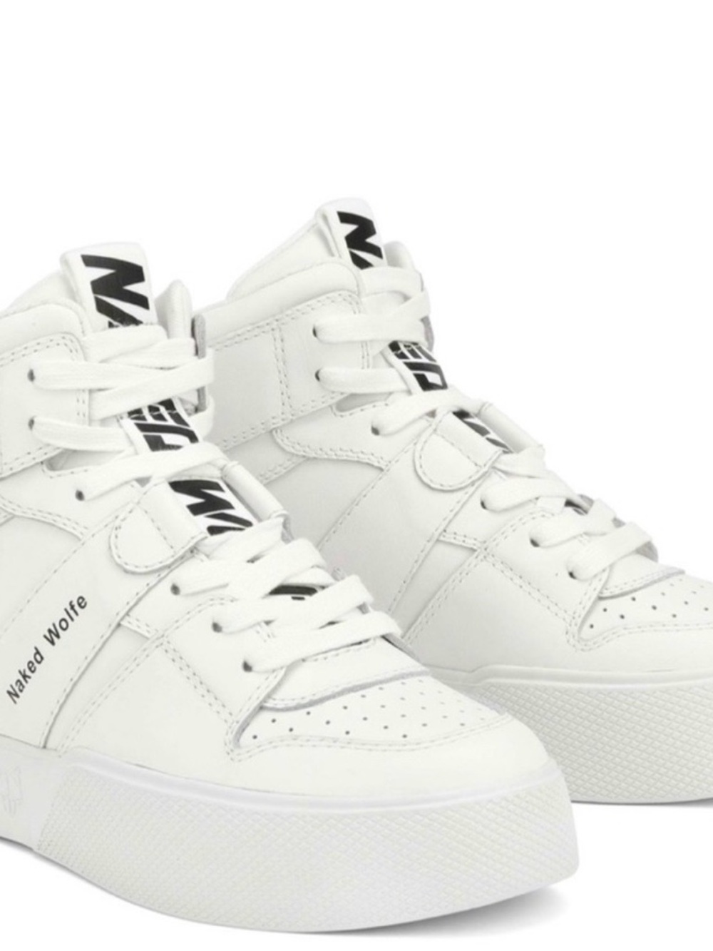Naked Wolfe White Leather High-Top Sneakers with Black Logo